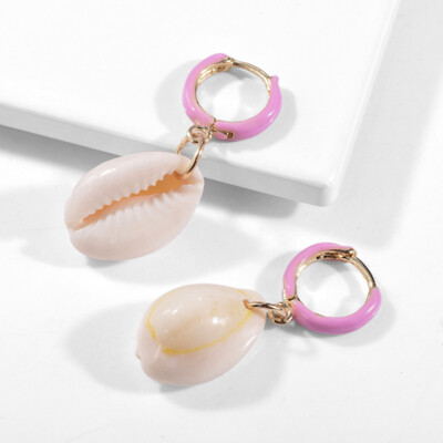 Super Chic Seashell Cowrie Shell Earrings Costa Drop Earring Red