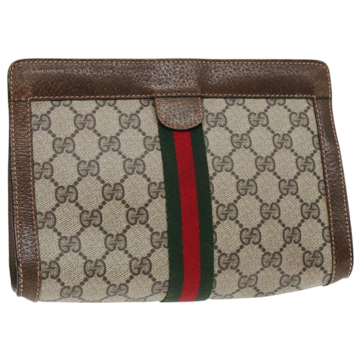 Sac pochette GUCCI GG Supreme Web Sherry Line PVC beige rouge 67 014 2125 authentique mr499