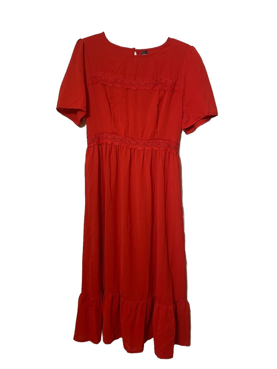 burgundy lace dress for wedding Plus Size Burgundy Lace 3/4 Sleeve A-line Midi Dress With Satin Belt