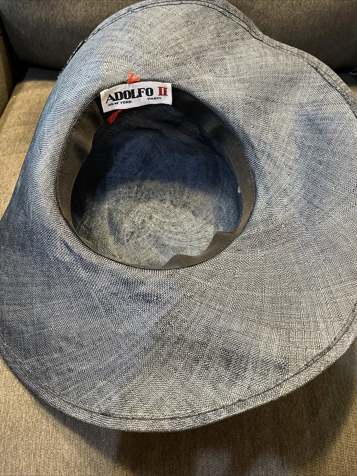 VTG Adolfo II By Adolfo Sardinia Blue Wide Rimmed Hat With Ribbon NY-Paris 1963 - Image 4 of 4