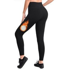 Fleece Lined Warm Winter Windproof Leggings Full Length Black Size Large