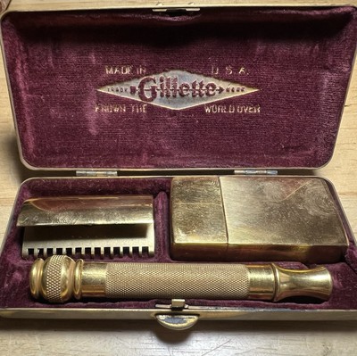 1904 Gillette Vintage Pocket Edition Set Gold Floral G2U