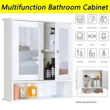 White Bathroom Mirror Cabinet Wall Mounted Storage Unit Cupboard Door Shelves UK