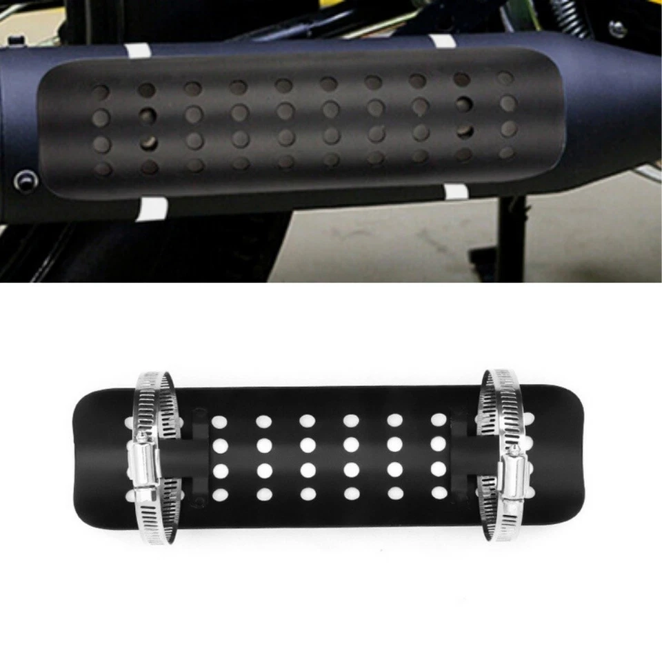 Black Motorcycle Exhaust Heat Shield woth 2 Clamp For Harley Davidson Universal Foto 2 de 4