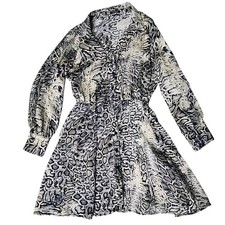 Zara Shirt Dress XS Snake Print Satin Long Sleeve Button Up Mini Collar Mob Wife