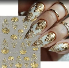 Beautiful Gold Embossed Design For Nail Art/Nail Stickers~Includes Free Gifts💝