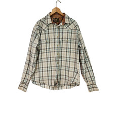 Wrangler Retro Pearl Snap Western Shirt Mens L Large Tan Gray Long Sleeve Cowboy