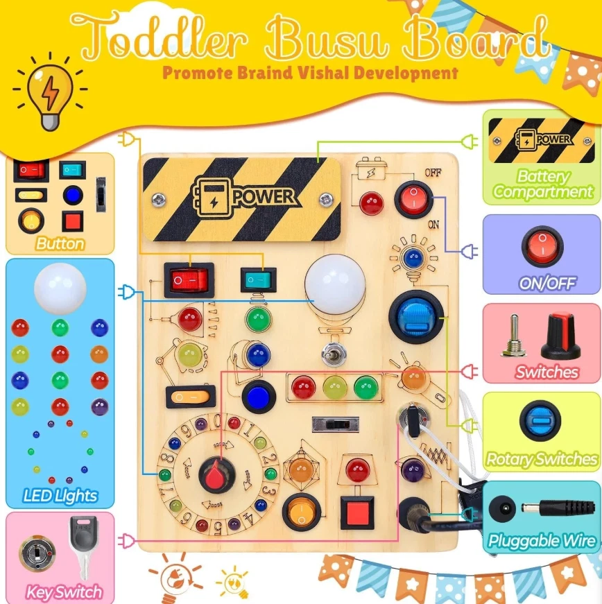 Tablero de actividades Montessori de madera para niños de 1 a 3 años. Juguete se Foto 3 de 4