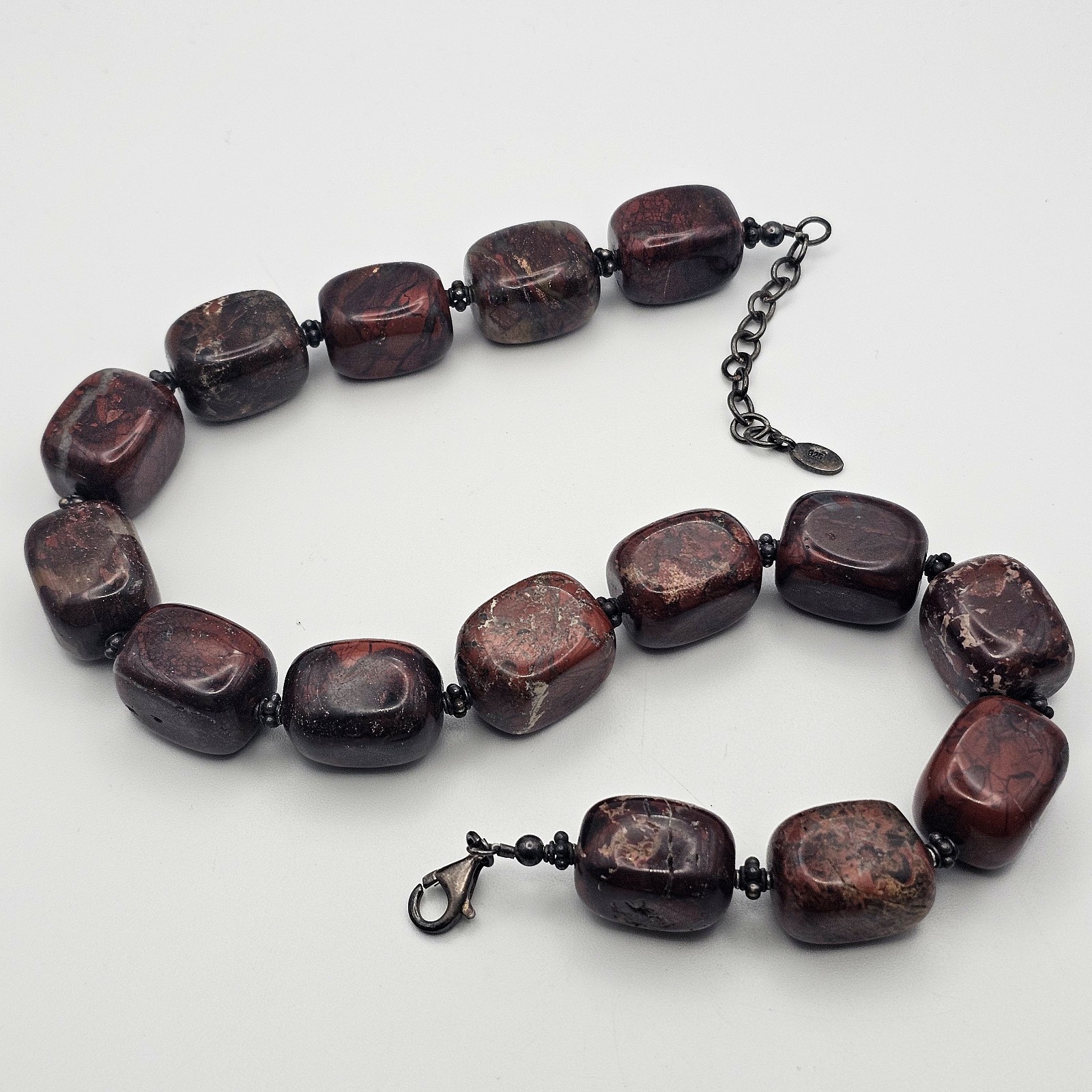 Vtg BARSE Necklace Chunky Convoluted RED JASPER 925 Sterling 15-17” Stamped NICE