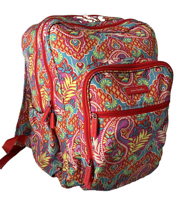 Vera Bradley Campus Backpack Paisley in Paradise Teal Red Quilted Laptop Bookbag