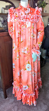 Vintage 60's 70's Muumuu Dress Gown Hawaiian Shiny Satin Floral 42" bust