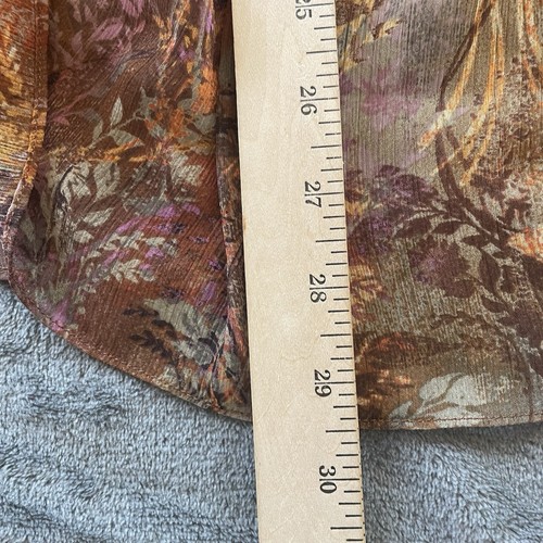 Coldwater Creek Bluse Damen 1X rostbraun erdig Blumen transparent Knopfleiste Falte - Bild 11 von 13