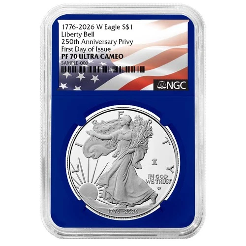 2026-W $1 1-oz Proof American Silver Eagle NGC PF70UC FDI Flag Label Blue Core