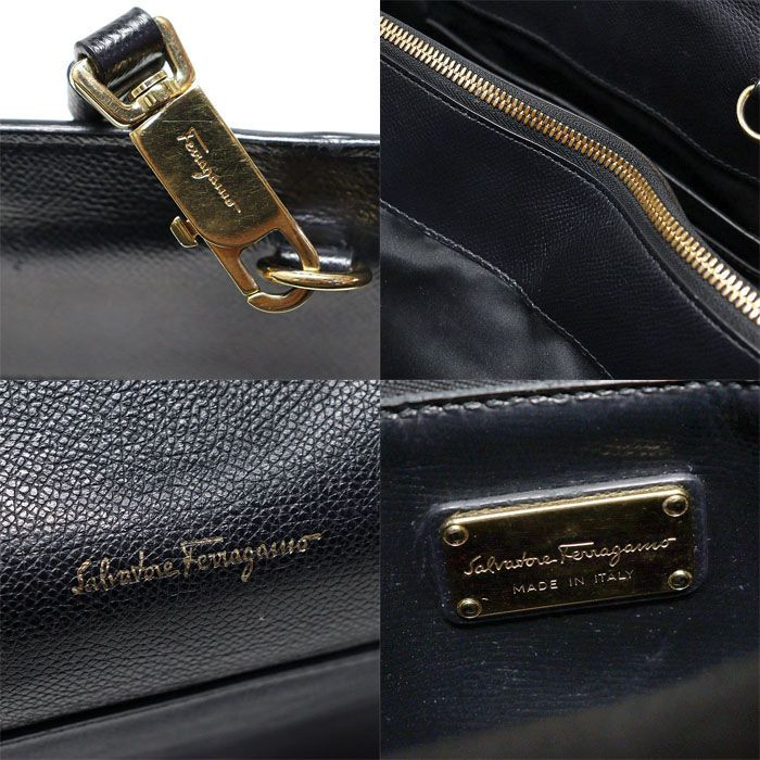 Salvatore Ferragamo Black Pebbled Calf Today Medium 2WAY