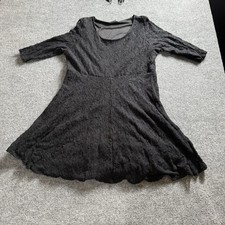 Womens Black Lace Textured 3/4 Sleeve Scoop Neck Fit & Flare Skater Dress