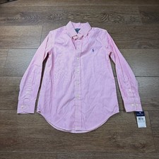 Ralph Lauren Boys Tailored Button Down Shirt, Pink/White Pinstripe Sz 10 NWT