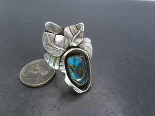 Neat Sterling Silver & Turquoise Ring ZZ Turtle Hallmark Size 7 15.4g