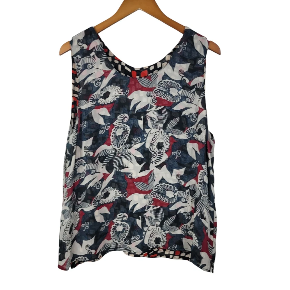 Camiseta sin mangas reversible vintage talla XL Art To Wear geométrica de gasa roja negra Foto 2 de 4