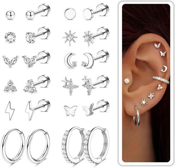 Ohrringe Set 12 Paar Hypoallergen 316L Chirurgenstahl 14K Vergoldet Creolen-image