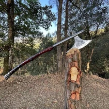 Custom Handmade Leaf Spring Steel Viking Axe Rosewood Handle With Leather Sheath