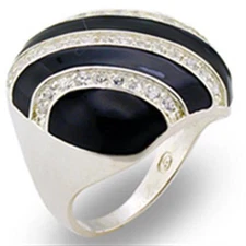 Women's Cocktail Ring, Clear CZ, Sterling Silver, Statement, Black Accent