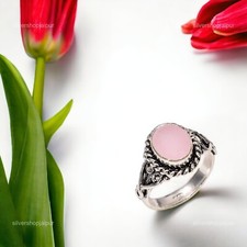 925 Silver Pink Chalcedony Gemstone Statement Wedding Promise Boho Ring Jewelry