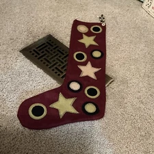 Felted Wool Folk Art Floral Applique Embroidery Christmas Stocking Ornament 16"