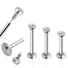 5 pc 18G 2MM FLAT CZ INTERNALLY THREADED STEEL LABRET LIP RINGS CHIN TRAGUS STUD