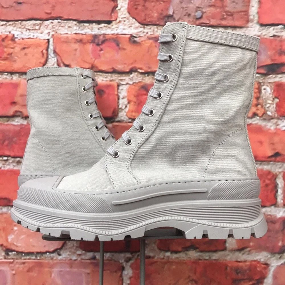 Free People Camp Out Canvas Lace-Up Boots in Dove Grey
