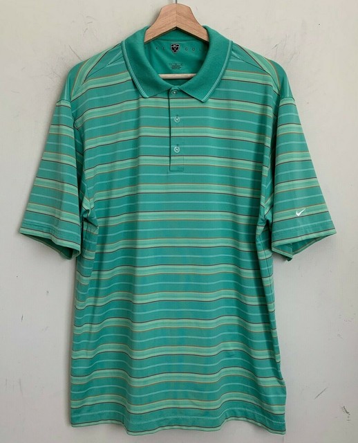 Nike Golf Polo Shirt Mens Logo Emerald Green Stripe 3 Button Short