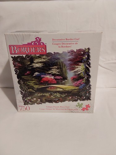 Dogwood Morning puzzle box with pink roses, green forest scene, and “750” text, made in USA.