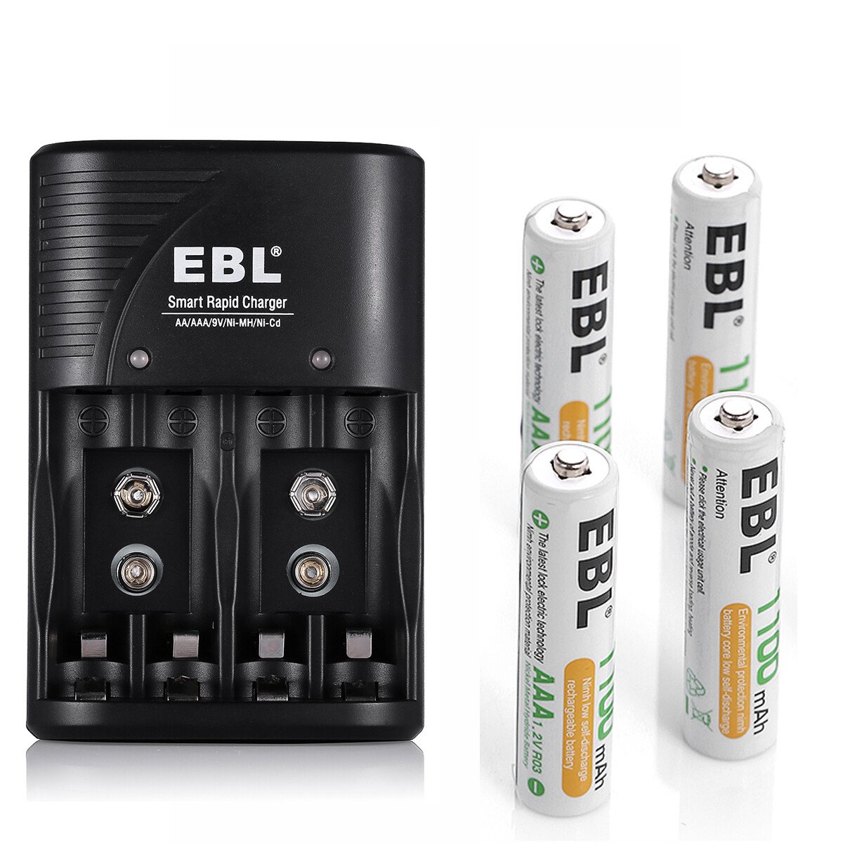 4pcs EBL 1100mAh Rechargeable Batteries AAA  For RC Toys + 9V AA AAA  Charger-image
