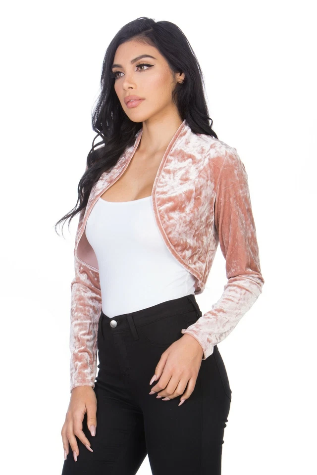 Fashion Secrets Women`s Collarless Opened Velvet Bolero Shrug Cardigan Jacket - Image 3 of 4