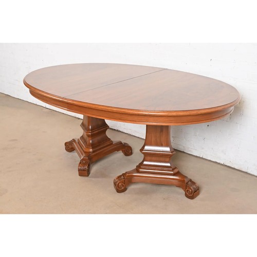 Karges Regency Burled Walnut Double Pedestal Extension Dining Table, Refinished - Picture 8 of 11