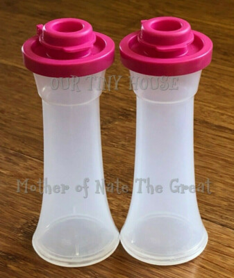 Tupperware Salt & Pepper Shakers Hourglass Set 4'' Sheer & Pink NEW