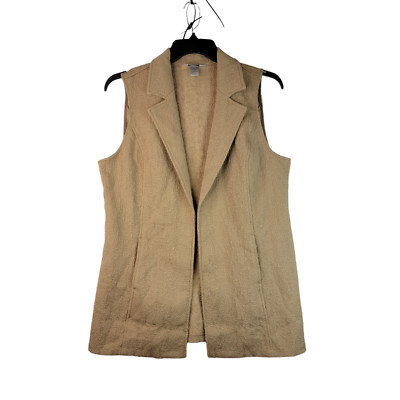 Christopher Banks Womens Beige Sleeveless Blazer VNotch Collar Open Front Size L