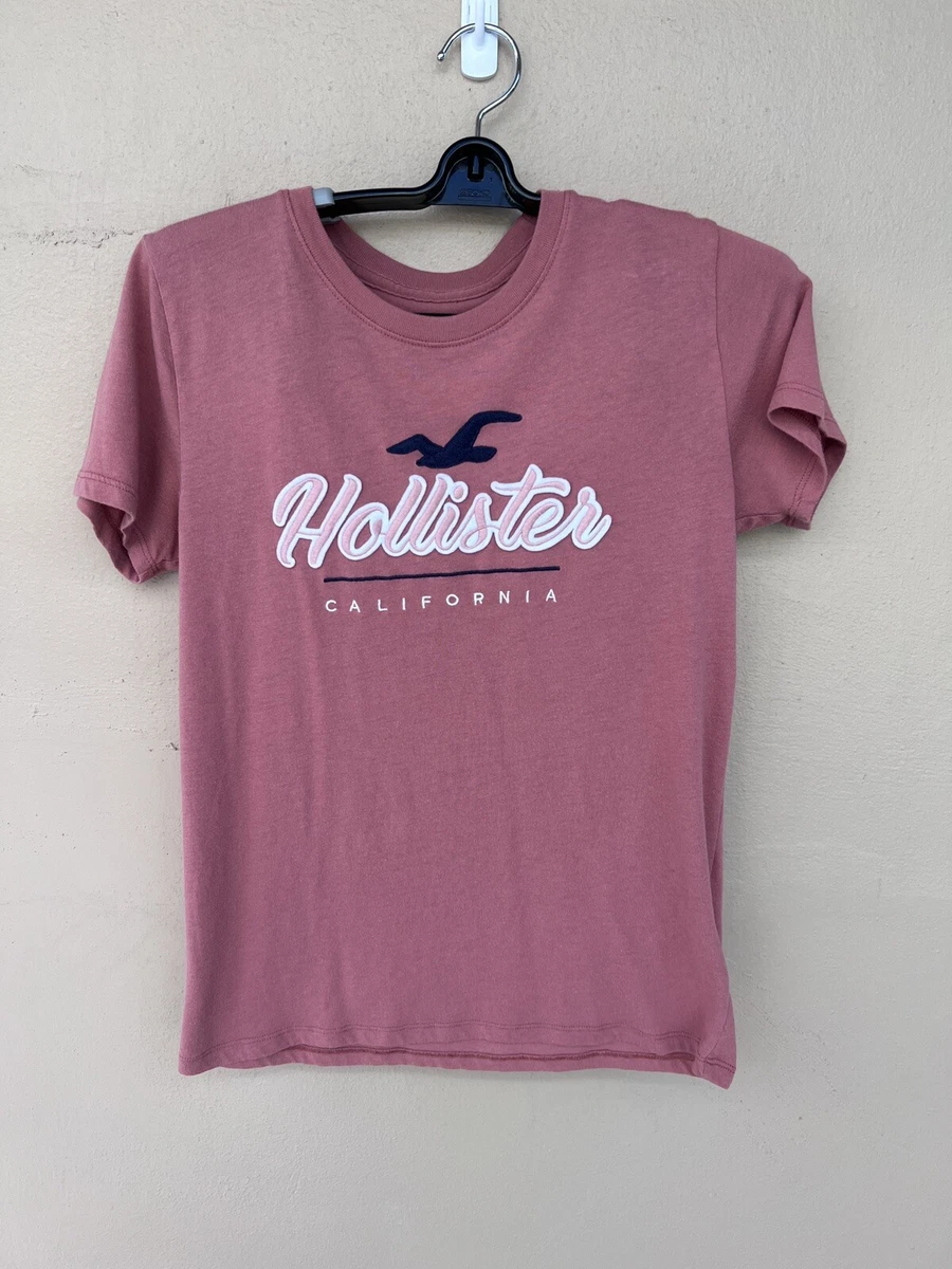 Hollister CA Women's Small S Classic Pink T-Shirt Short Sleeve Embroidered  Logo