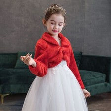 Girl Kid Solid Faux Fur Shawl Shrug Cape Jacket Coat Princess Bride Wedding Chic