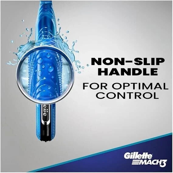 GilletteMach3 Razor for Men with Aqua Grip, 1 Razor Handle + 1 Blade Refill