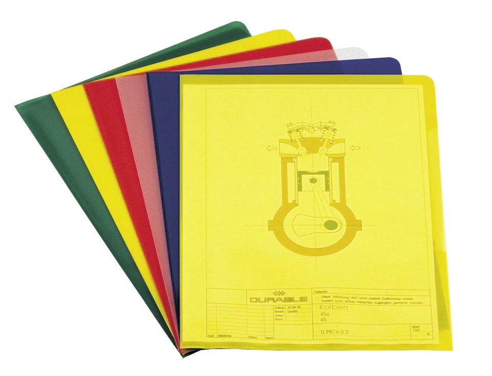 100x Durable A4 Prospekthüllen DICK Sichthüllen oben u. rechts offen 120my sort.