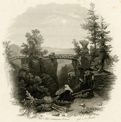 Antiker Druck-TOPOGRAPHIE-FELSENBRÜCKE-BADEN-DEUTSCHLAND-Lindemann-Wurthle-1841