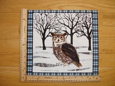 Owl Trees Winter Woodland   Cotton Quilt Fabric Block 9 3/4" x 9 3/4"