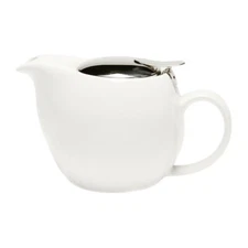 NEW  Service Ideas TPCV16WH 16 oz Oval Tea Pot White Ceramic Steel Lid & Infuser