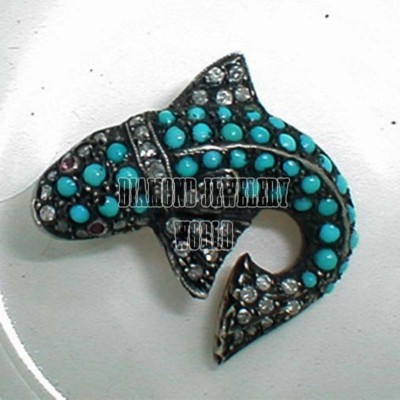 Stunning 1.25ctw Rose Cut Diamond Gemstone Silver Victorian Fish Brooch Jewelry