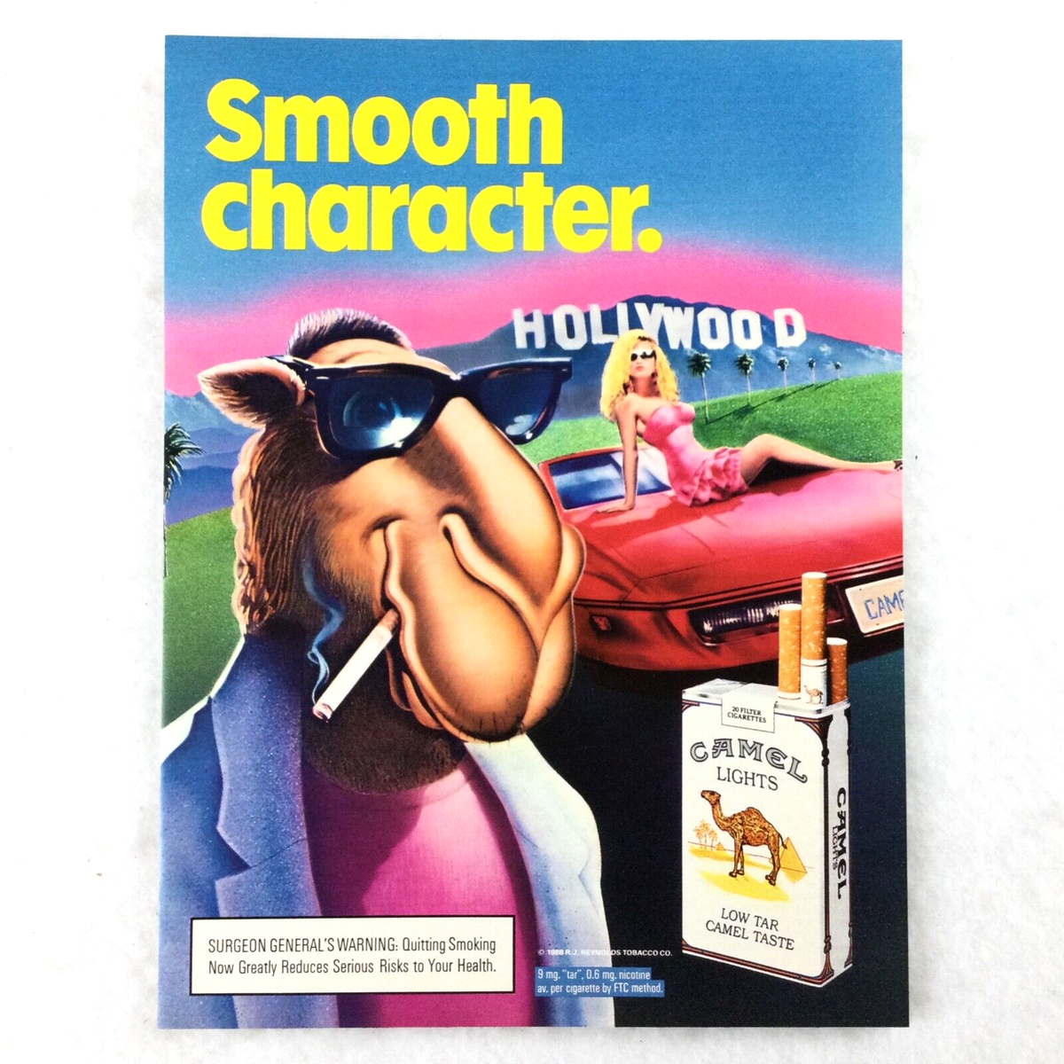Joe Camel 80s PRINT AD Cigarettes Cartoon Smoking Hollywood Car SMOOTH  CHARACTER