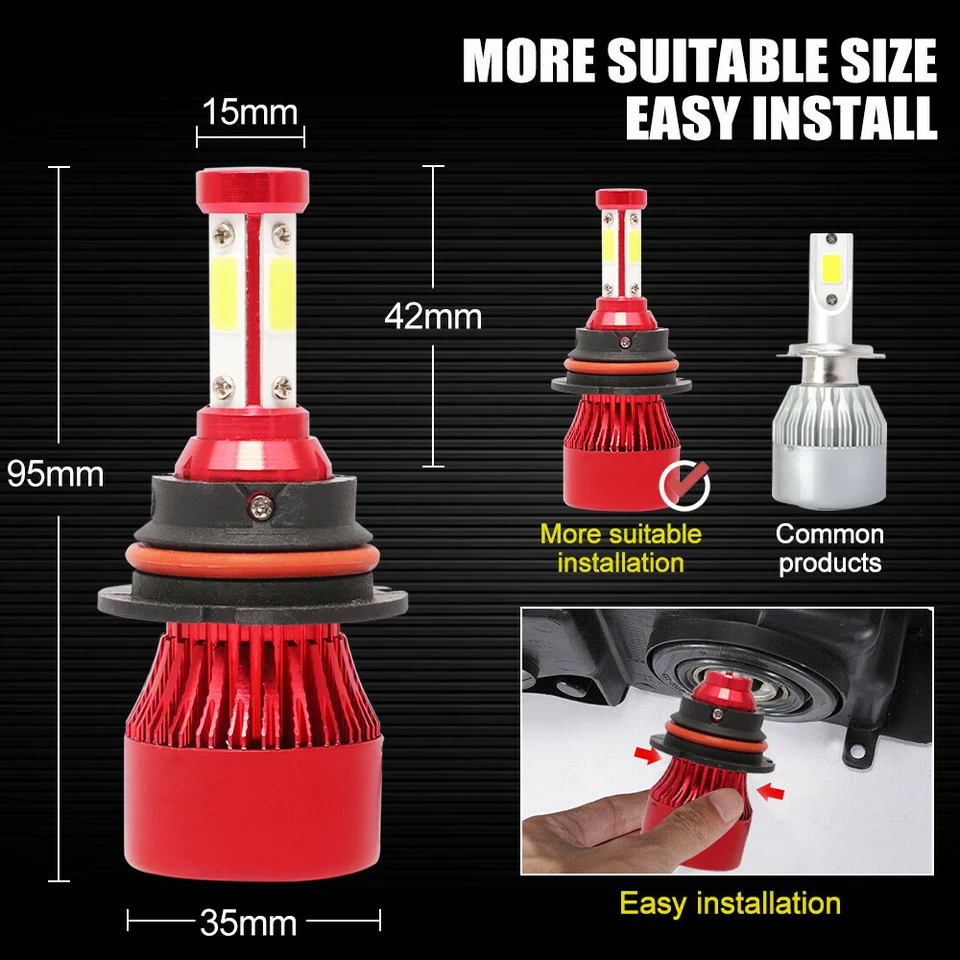 Faros LED 9007 de 4 lados bombillas altas/bajas para Ford F-250 1992-1999 F-150 1992-2003 Foto 3 de 4