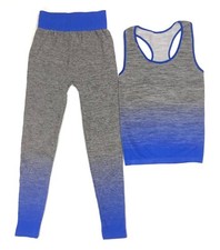 Women's 2 Piece Workout Tank Top  Legging Yoga Gym Running Athletic Set - Blue