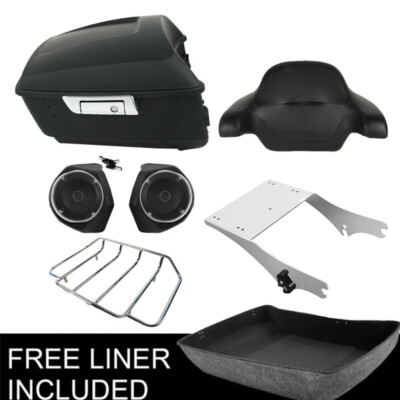 Deep King Pack Trunk Pad Speaker 2-up Rack Fit For Harley Tour Pak Touring 97-08