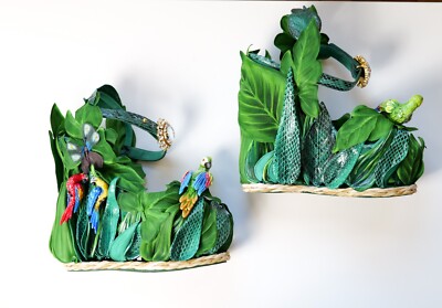 Dolce & Gabbana Jungle Parrot High Heel Wedge Sandals (IT 38, US8