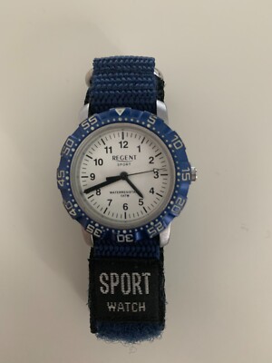 REGENT Jugend Armbanduhr SPORT waterresistant  SATM 3,5 cm weiß blau silber